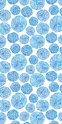 Estor enrollable con diseño de círculos y pétalos en tonos azules