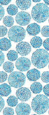 Estor enrollable con diseño de círculos y pétalos en tonos azules