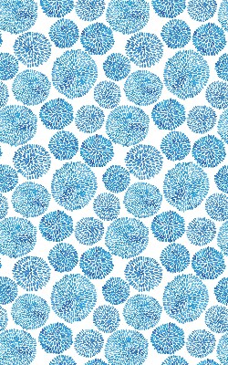 Estor enrollable con diseño de círculos y pétalos en tonos azules
