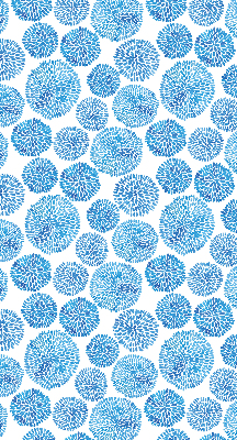 Estor enrollable con diseño de círculos y pétalos en tonos azules