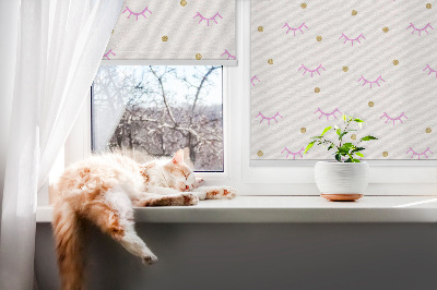 Modern roller blind con cejas dibujadas y puntos decorativos