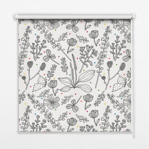 Estor enrollable para ventana con diseño de plantas dibujadas