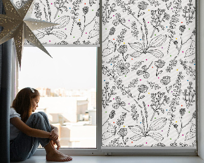 Estor enrollable para ventana con diseño de plantas dibujadas