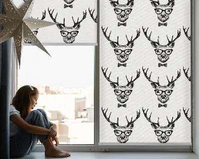Estor enrollable para ventana con diseño de reno con gafas