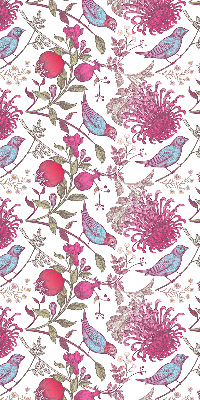 Estor enrollable con diseño de pájaros coloridos entre las flores