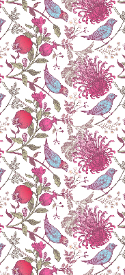 Estor enrollable con diseño de pájaros coloridos entre las flores