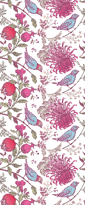 Estor enrollable con diseño de pájaros coloridos entre las flores