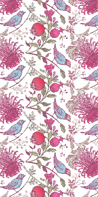 Estor enrollable con diseño de pájaros coloridos entre las flores