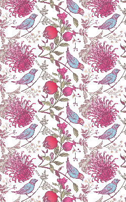 Estor enrollable con diseño de pájaros coloridos entre las flores