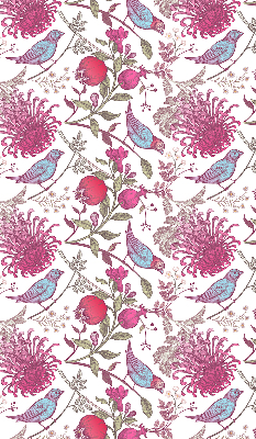 Estor enrollable con diseño de pájaros coloridos entre las flores