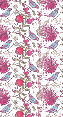 Estor enrollable con diseño de pájaros coloridos entre las flores