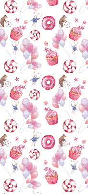 Modern roller blind con diseño de globos rosas, donas y conejitos