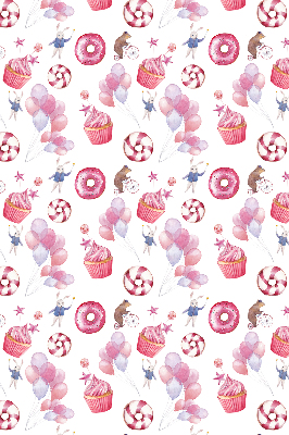 Modern roller blind con diseño de globos rosas, donas y conejitos