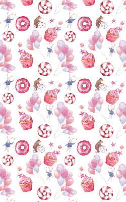Modern roller blind con diseño de globos rosas, donas y conejitos
