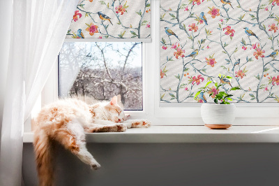 Estor enrollable para ventana con dibujo de un pájaro posado en una rama
