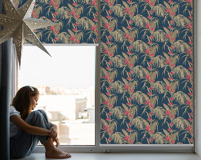 Estor enrollable para ventana con estampado de plantas en tonos decorativos