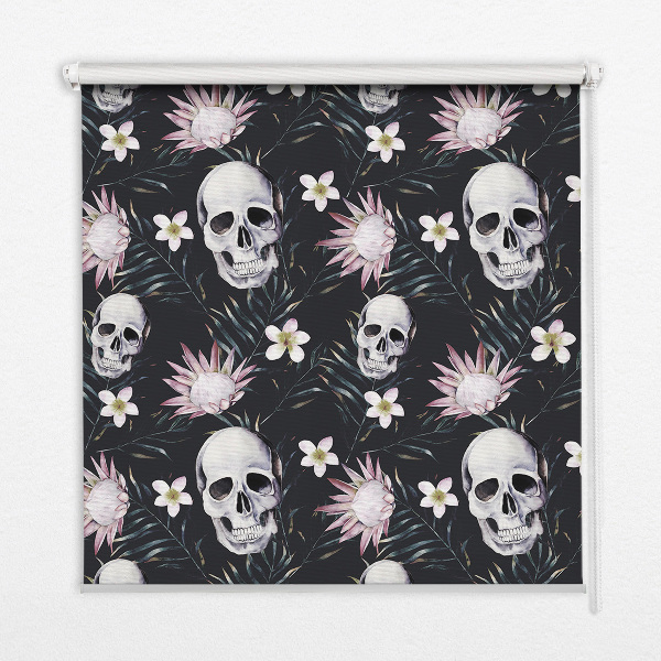 Estor enrollable con diseño de calaveras entre flores