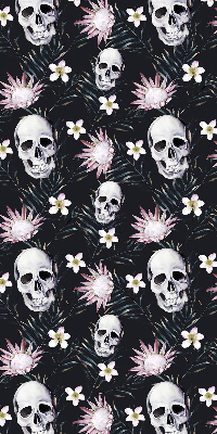 Estor enrollable con diseño de calaveras entre flores