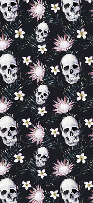 Estor enrollable con diseño de calaveras entre flores