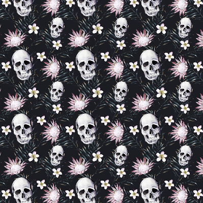 Estor enrollable con diseño de calaveras entre flores