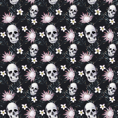 Estor enrollable con diseño de calaveras entre flores