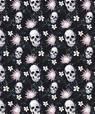 Estor enrollable con diseño de calaveras entre flores
