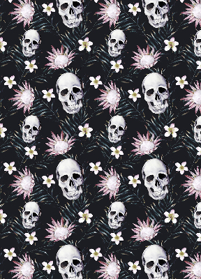 Estor enrollable con diseño de calaveras entre flores