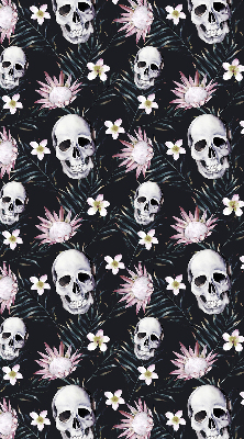 Estor enrollable con diseño de calaveras entre flores