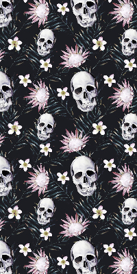 Estor enrollable con diseño de calaveras entre flores