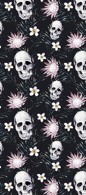 Estor enrollable con diseño de calaveras entre flores