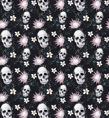 Estor enrollable con diseño de calaveras entre flores