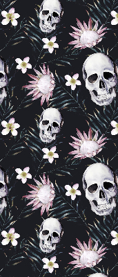 Estor enrollable con diseño de calaveras entre flores