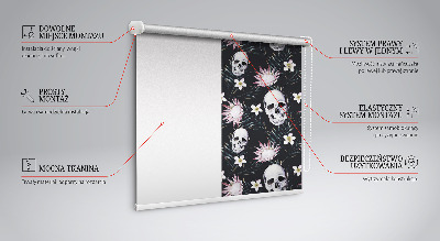 Estor enrollable con diseño de calaveras entre flores