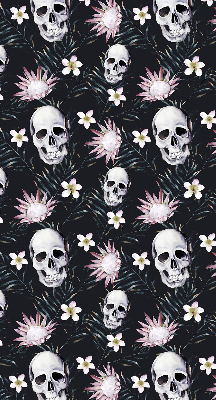 Estor enrollable con diseño de calaveras entre flores