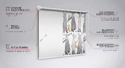 Estor enrollable para ventana con estampado de árboles grises y zorros rojos