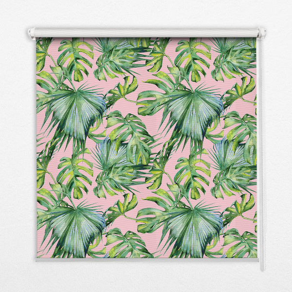 Estor enrollable para ventana con estampado de hojas tropicales