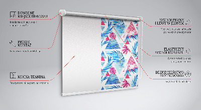 Estor enrollable para ventana con estampado de hojas azules y triángulos