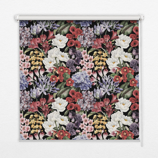 Estor enrollable para ventana con estampado de flores coloridas