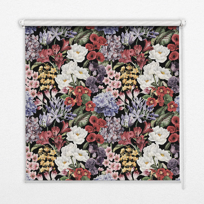 Estor enrollable para ventana con estampado de flores coloridas