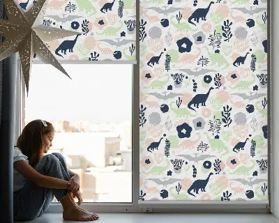 Modern roller blind con estampado de dinosaurios coloridos