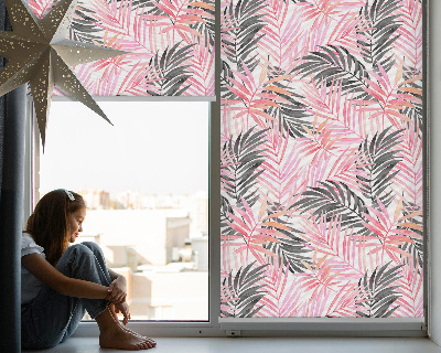 Estor enrollable para ventana con hojas en tonos rosa y negro