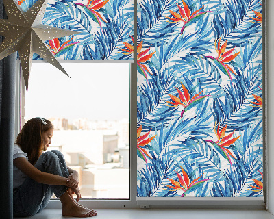 Estor enrollable para ventana con hojas azules