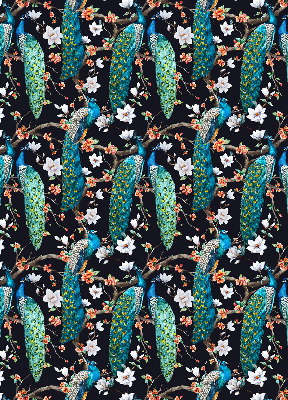 Estor enrollable con diseño de pavo real y flores