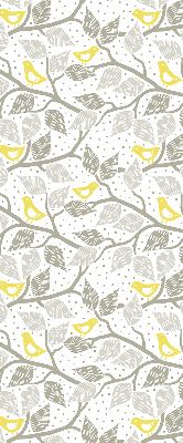 Estor enrollable para ventana con estampado de pájaros amarillos sobre ramas grises