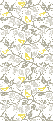 Estor enrollable para ventana con estampado de pájaros amarillos sobre ramas grises