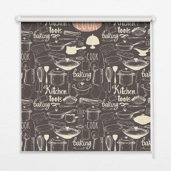 Modern roller blind con motivo de utensilios de cocina