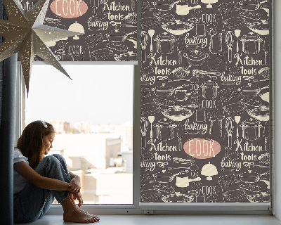 Modern roller blind con motivo de utensilios de cocina