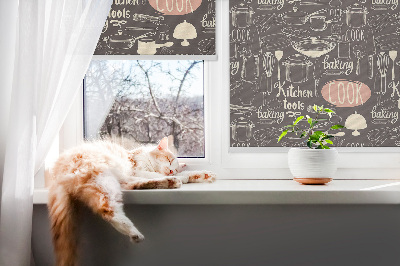 Modern roller blind con motivo de utensilios de cocina