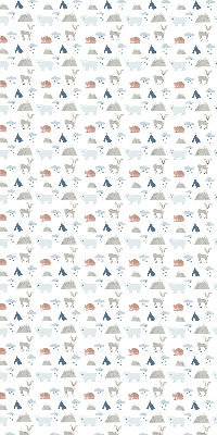 Estor enrollable con estampado de montañas, lluvia y animales