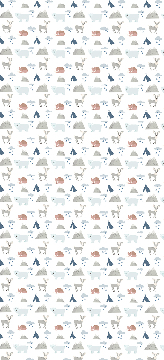 Estor enrollable con estampado de montañas, lluvia y animales